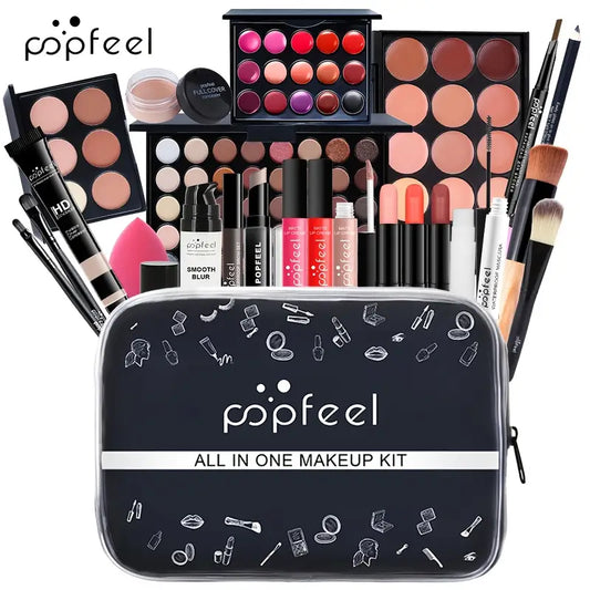 All-in-One Travel Makeup Kit, Portable Cosmetic Set with Black Case, Multi-Product Beauty Collection for On-the-Go Touch-ups
