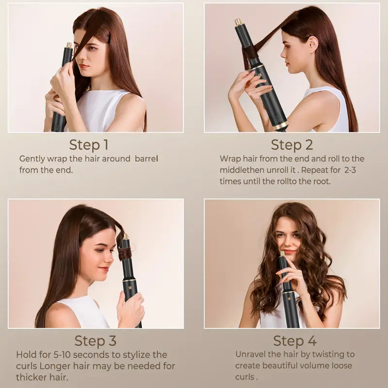 5-in-1 Hair Styling Kit: Powerful Blow Dryer, Detachable Brush, Nozzle & Air Curler - Versatile Hot Air Brush Set for All Hair Types, Includes Gloves, Hair Straightener, Oval Brush, Diffuser