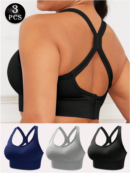 3-Piece Women's Seamless Adjustable Push-Up Sports Bras - Comfort, Breathability, Shockproof & Fashion For Yoga