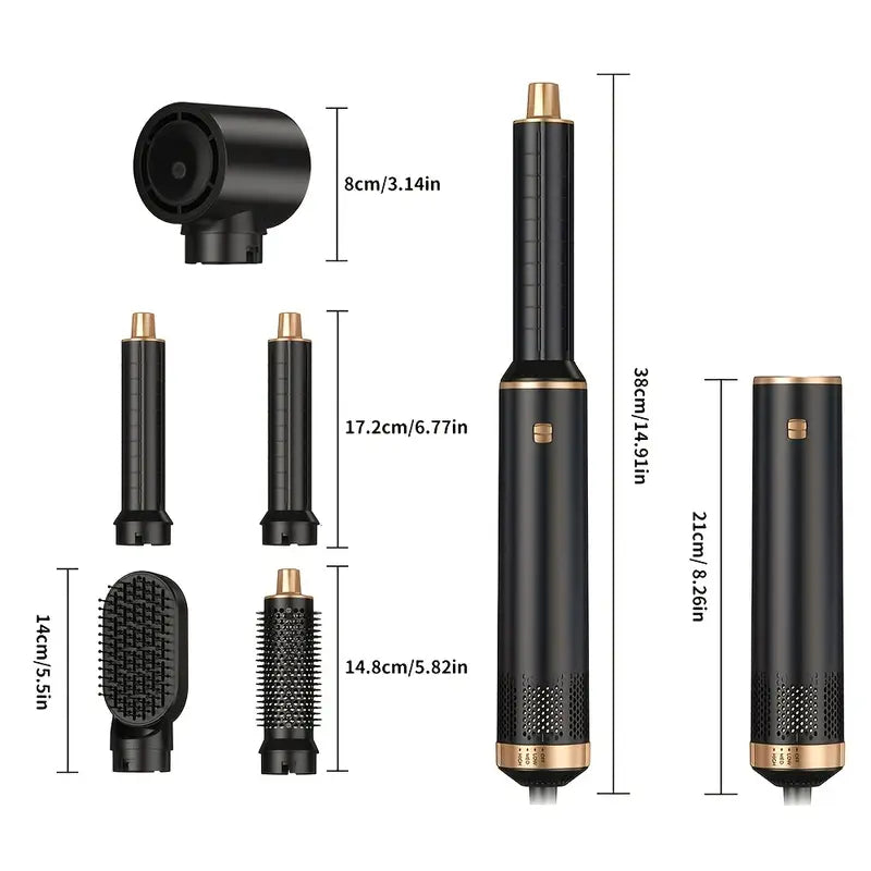 5-in-1 Hair Styling Kit: Powerful Blow Dryer, Detachable Brush, Nozzle & Air Curler - Versatile Hot Air Brush Set for All Hair Types, Includes Gloves, Hair Straightener, Oval Brush, Diffuser