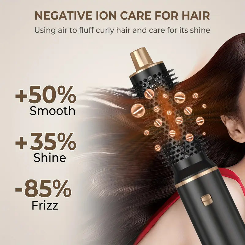 5-in-1 Hair Styling Kit: Powerful Blow Dryer, Detachable Brush, Nozzle & Air Curler - Versatile Hot Air Brush Set for All Hair Types, Includes Gloves, Hair Straightener, Oval Brush, Diffuser