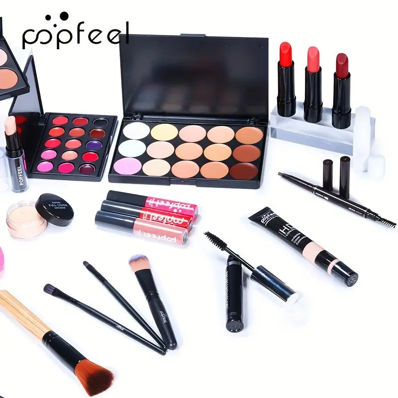 All-in-One Travel Makeup Kit, Portable Cosmetic Set with Black Case, Multi-Product Beauty Collection for On-the-Go Touch-ups
